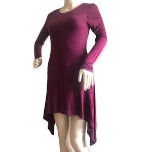 TMG NEW YORK | FLOWY LONG SLEEVE MAROON HIGH-LOW DRESS